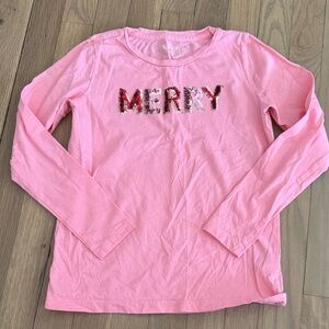 Crewcuts Pink Sequin 'Merry' Long Sleeve Tee